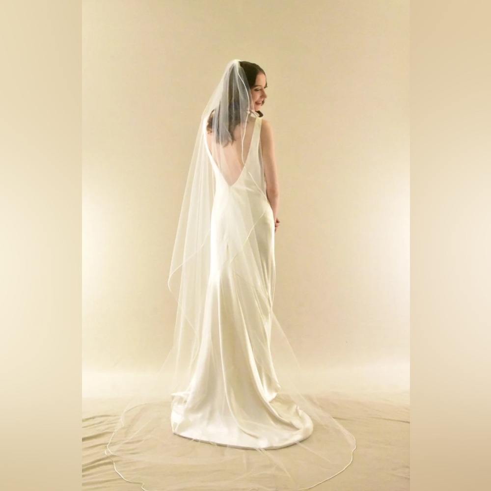 Angel Cut Veil with Satin Cord Ribbon Trim
